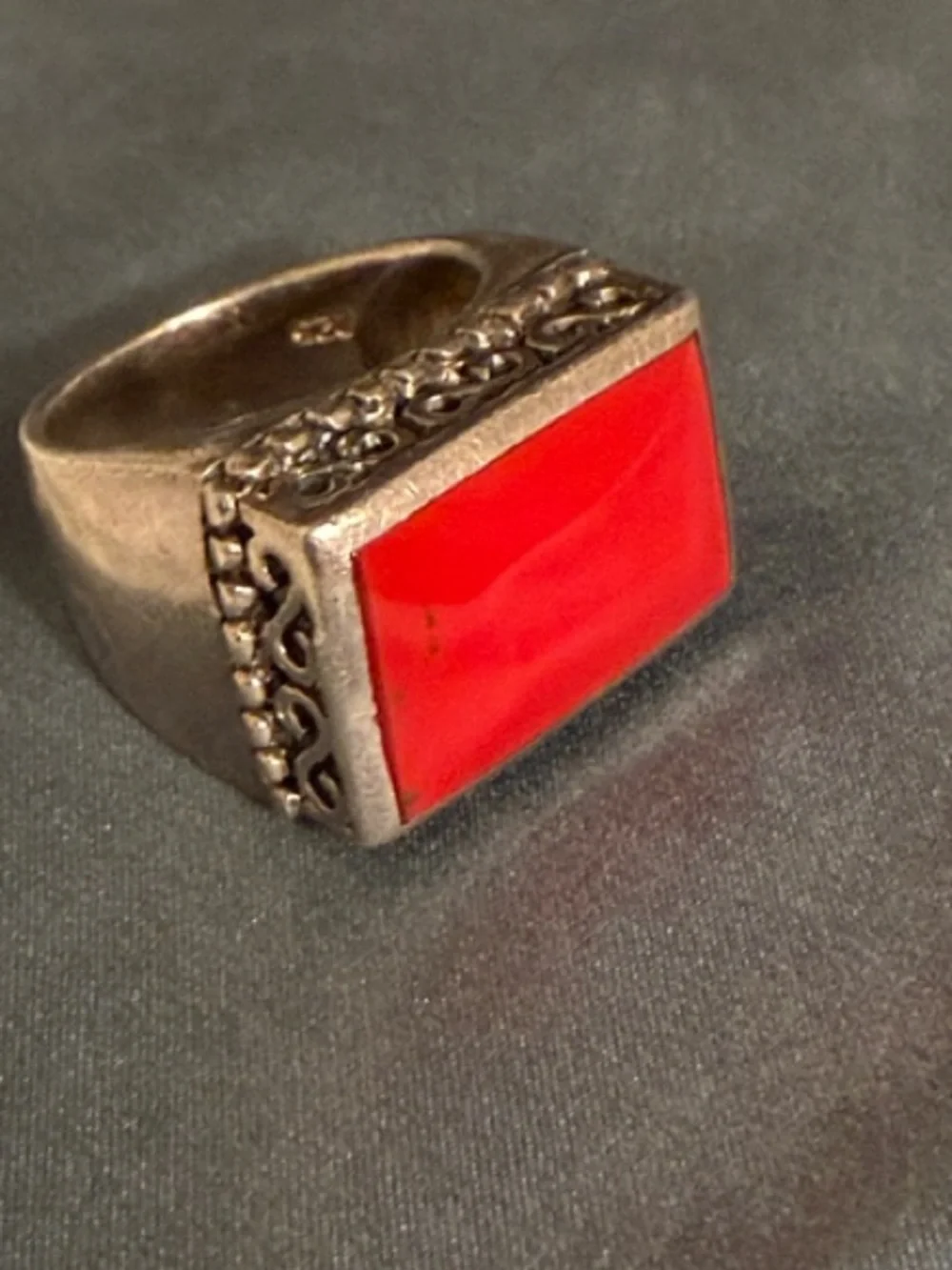 Vintage Turkish 925 Sterling Silver Red Agate Men's Ring